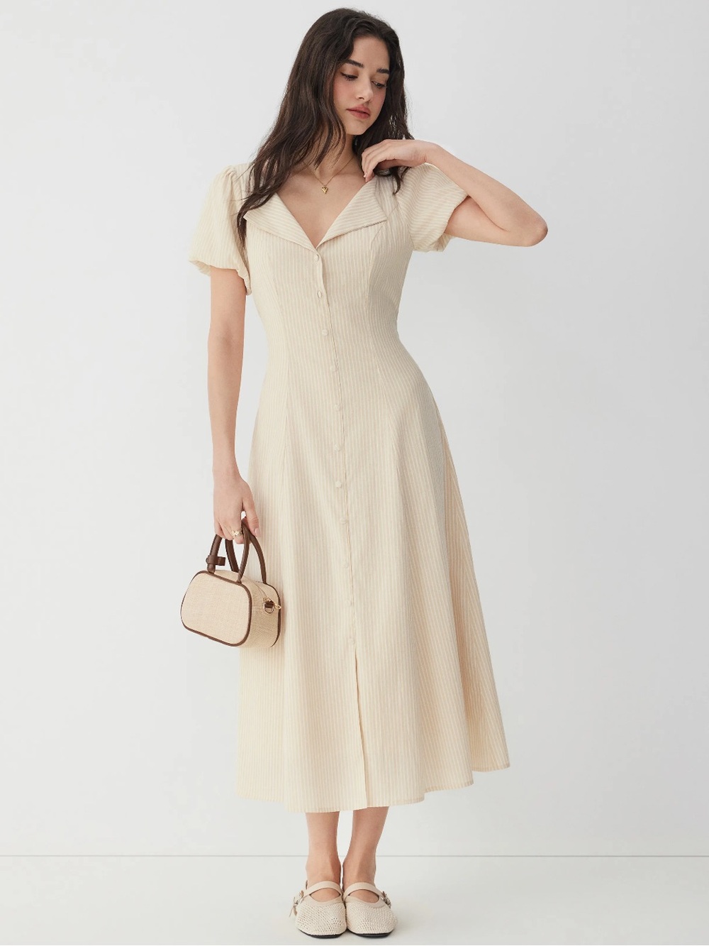 Cider Cotton Blend Striped Tie Back Maxi Dress